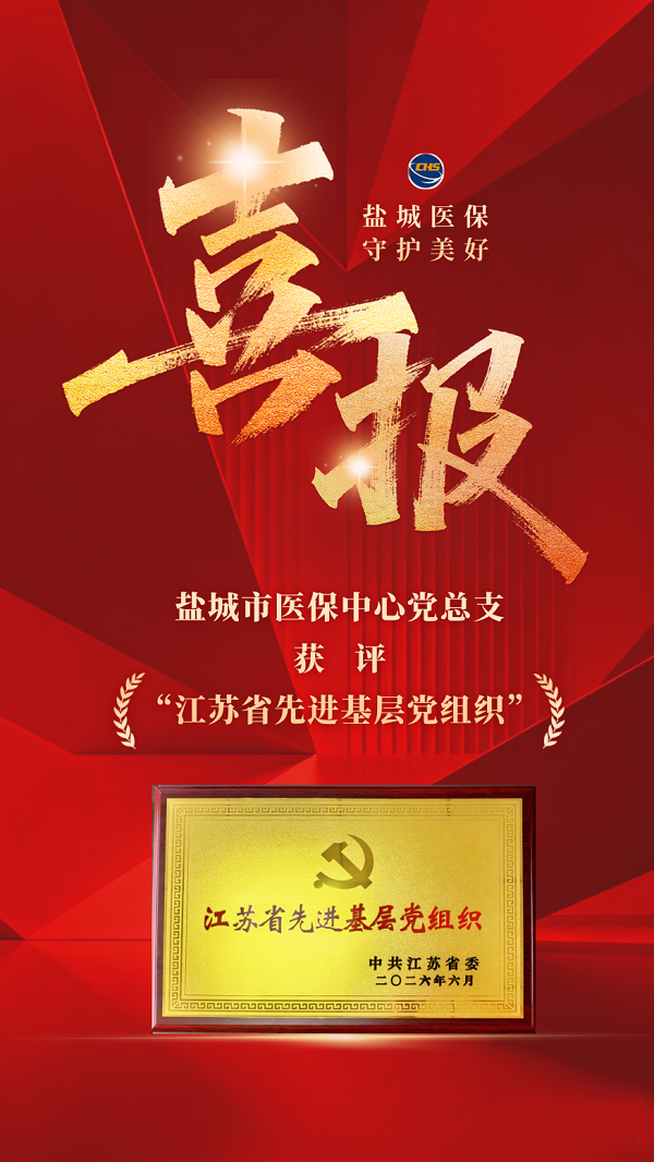 喜报！盐城市医保中心党总支获评“江苏省先进基层党组织”